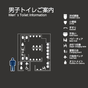 グランドスタンド棟C 1F男子トイレの見取図